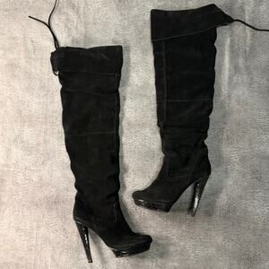 Black Suede Knee High Wild Pair Boots